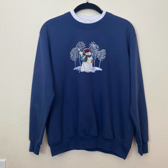 VTG Top Stitch Navy Snowman Winter Crewneck Sweater - Picture 2 of 8